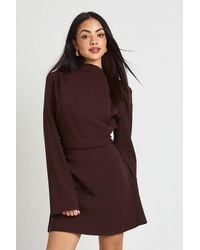 Boohoo - Long Sleeve Ruched High Neck Shift Dress - Lyst