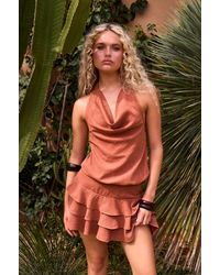 Boohoo - Textured Halterneck Ruffle Detail Playsuit - Lyst