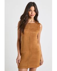 Boohoo - Faux Suede Panelled Shift Dress - Lyst