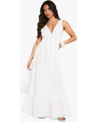 Boohoo - Petite Cotton Poplin Ruched Tiered Maxi Dress - Lyst