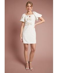 Oasis - Pearl Embellished Crepe Bow Down Puff Sleeve Mini Dress - Lyst
