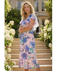 Roman - Floral Print Cape Back Midi Dress - Lyst