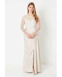 Debut London - By Coast Long Sleeve Satin Skirt Prom Dress - Lyst
