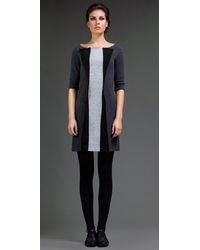 Conquista - Zwart En Grijs Elleboog Jurk In Felt Style Stof - Lyst