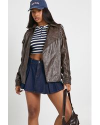 Boohoo - Faux Leather Vintage Look Biker Jacket - Lyst