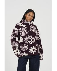Brave Soul - Quarter Zip Flower Print Sherpa Fleece - Lyst