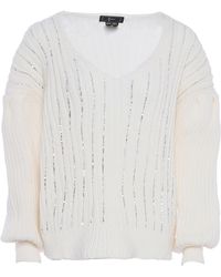 faina - Strickpullover Mit Pailletten Damen Wollweiß - Lyst