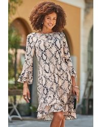 Sosandar - Natural Snake Print Ruffle Hem Shift Dress - Lyst