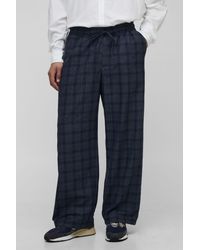 BoohooMAN - Elasticated Waistband Wide Leg Plaid Pants - Lyst