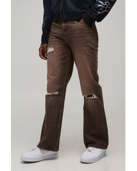 BoohooMAN - Straight Flared Knee Ripped Washed Denim Jeans - Lyst