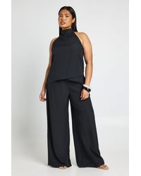 Boohoo - Plus Crepe Halterneck Top And Wide Leg Trouser Co-Ord - Lyst
