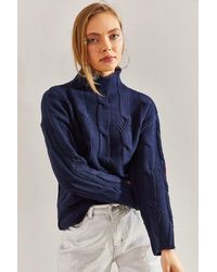 Bianco Lucci - Textured Half Turtleneck Knit Sweater - Lyst