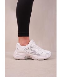 Where's That From - Flex Fashion Lace Up Trainers With Mesh Detail Faux Leather - Lyst