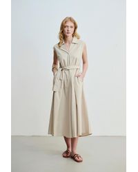 GUSTO - Long Cotton Dress With Belt - Lyst