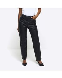 River Island - Straight Trousers Petite Black Faux Leather Pu - Lyst
