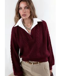 Hiccup - Patterned Knit Sweater With Shirt Collar - Lyst