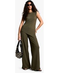 Boohoo - Textured Asym Hem Sleeveless Top & Trouser Co-Ord - Lyst