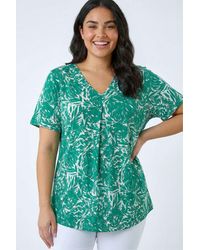Roman - Curve Abstract Print V-Neck Top - Lyst