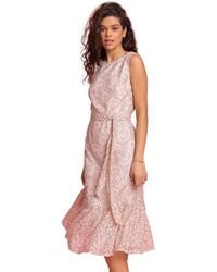 Roman - Belted Lace Detail Tiered Midi Dress - Lyst