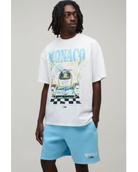 BoohooMAN - Extended Neck Oversized Monaco Printed Moto T-Shirt & Baggy Short Set - Lyst