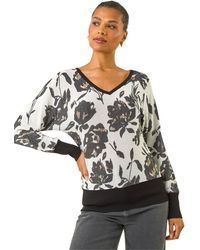 Roman - Floral Print V-Neck Knit Jumper - Lyst