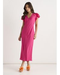 Gini London - V Neck Ruffle Bias Midi Dress - Lyst