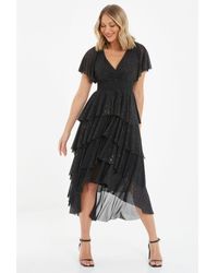 Quiz - Black Glitter Tiered Midi Dress - Lyst