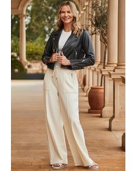 Sosandar - Pocket Detail Utility Leather Biker Jacket - Lyst