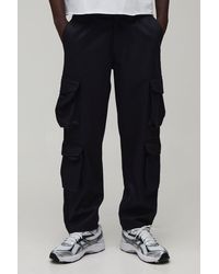 BoohooMAN - Fixed Waist Relaxed Peached Twill 3D Multi Pocket Cargo Pants - Lyst