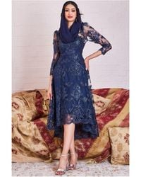 Goddiva - Modesty Lace Dipped Hem Midi Dress - Lyst