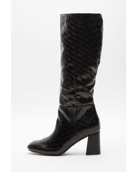 Quiz - Faux Leather Textured Knee High Boots - Lyst