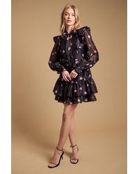 Oasis - Tie Neck Ruffle Fit And Flare Mini Dress - Lyst
