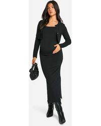 Boohoo - Maternity Textured Rib Strappy Side Split Midaxi Dress & Crop Cardigan - Lyst