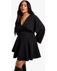 Boohoo - Plus Pleated Skirt Long Sleeve Skater Dress - Lyst