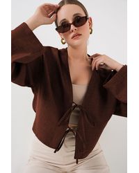 Bigdart - Viscose Blend V-Neck Long Sleeve Kimono With Binding Detail - Lyst