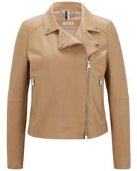 BOSS - Leren Jas C_saleli In Beige - Lyst
