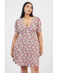 Brave Soul - Curve Floral Puff Sleeve V-Neck Mini Dress - Lyst