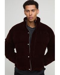 BoohooMAN - Boxy Fit Velour Funnel Neck Puffer Jacket - Lyst