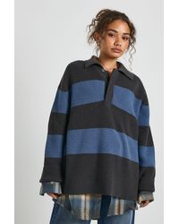 Boohoo - Chunky Knit Oversized Collared Button Down Sweater - Lyst
