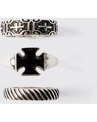 BoohooMAN - 3 Pack Silver Ring - Lyst
