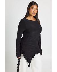 Boohoo - Plus Soft Touch Long Sleeve Frill Hem Top - Lyst