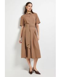 PRINCIPLES - Short Sleeve Collared Tie Waist Midi Dress - Lyst