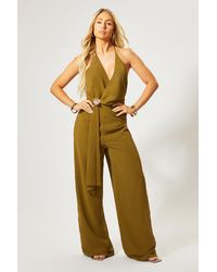 MissPap - Shell Trim Wide Leg Halterneck Jumpsuit - Lyst