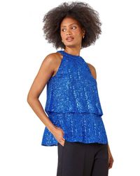 D.u.s.k - Sequin Tiered Halterneck Stretch Top - Lyst