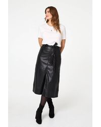Izabel London - Faux Leather Tie Waist A-Line Midi Skirt - Lyst