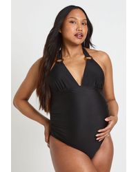 Boohoo - Maternity Trim Detail Plunge Swimsuit - Lyst