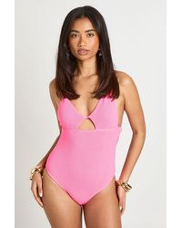Boohoo - Plunge Keyhole Cut Out Crinkle Swimsuit - Lyst