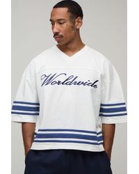 BoohooMAN - Oversized V-Neck Worldwide Embroidered Heavyweight T-Shirt - Lyst