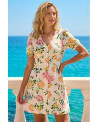 Roman - Floral Print V-Neck Tea Dress - Lyst