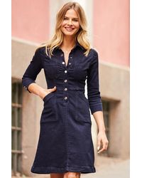 Sosandar - Dark Popper Front 3/4 Sleeve Stretch Denim Dress - Lyst